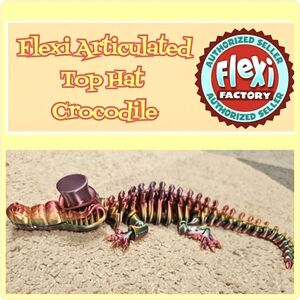 "Flexi" Crocodile with Top Hat Colorful 3D Printed Fidget Toy/ Figure